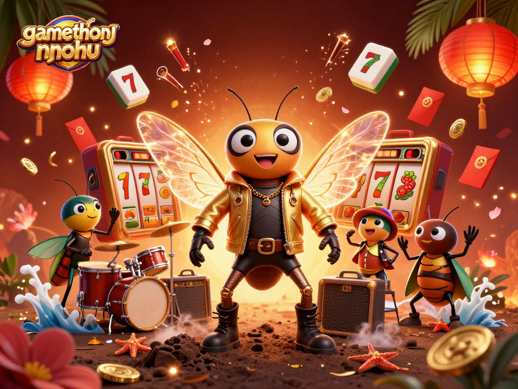 Win big at gamethuongnohu with a colorful 3D casino scene showcasing exciting slot games.
