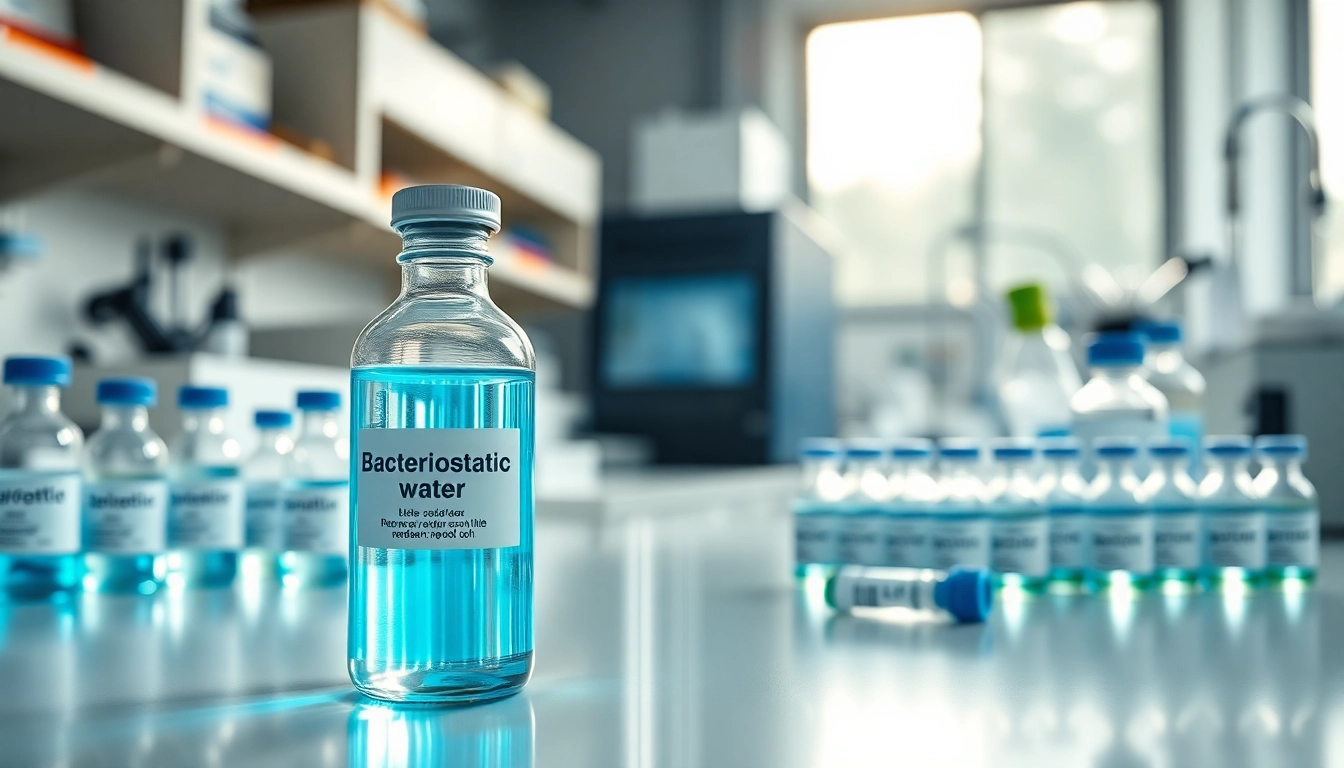 Examine hospira bac water in glass vials amidst research peptides in a professional lab setting.