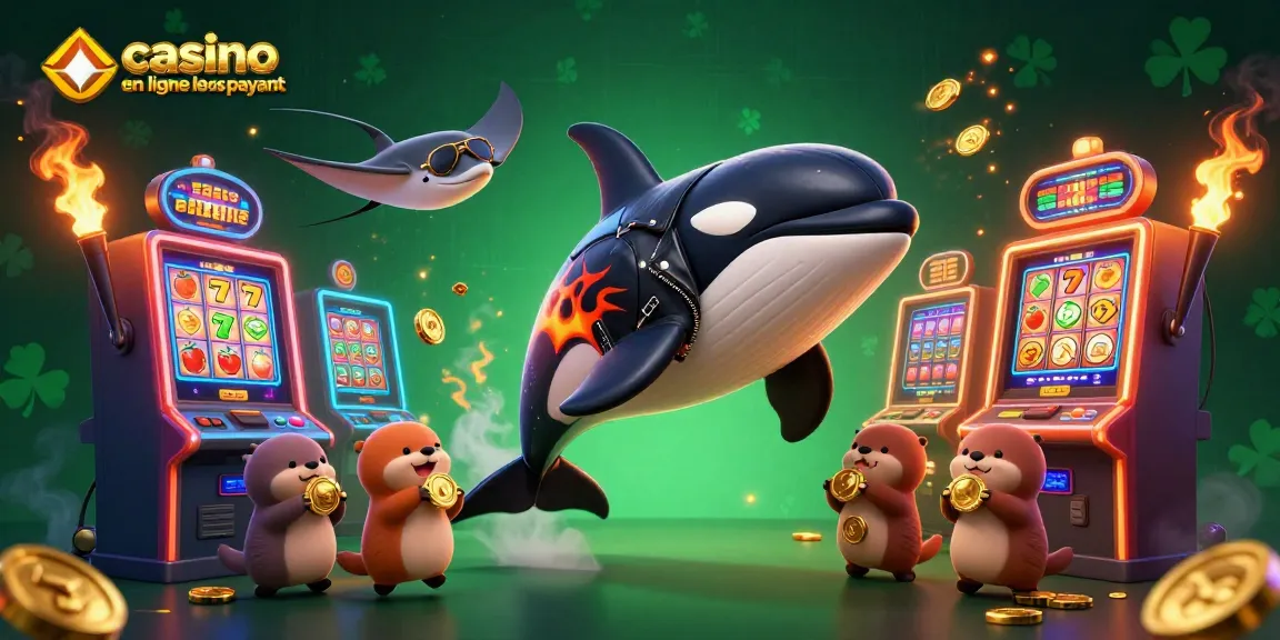 Jouer au casino en ligne le plus payant avec des personnages amusants comme une orque et des loutres portant des pièces d'or.