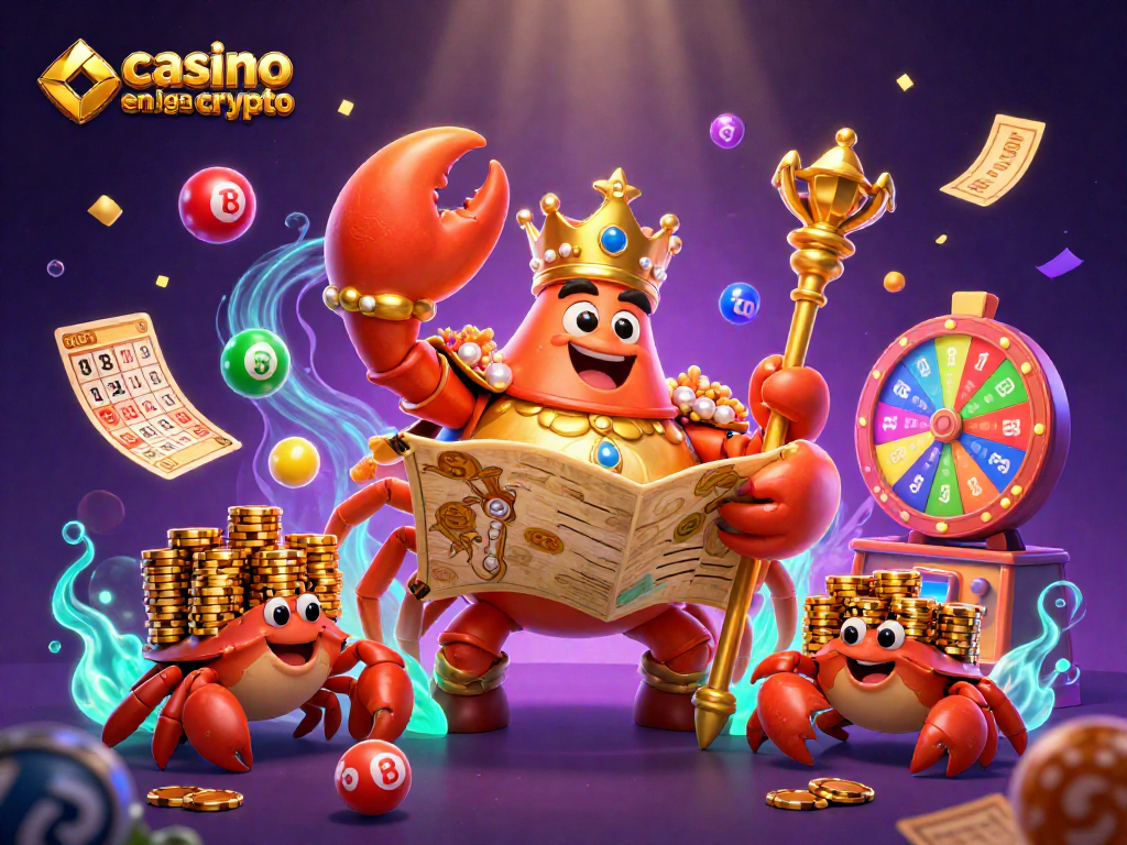 Plongez dans le casino en ligne crypto avec le crabe empereur entouré d'éléments de loterie dynamiques.