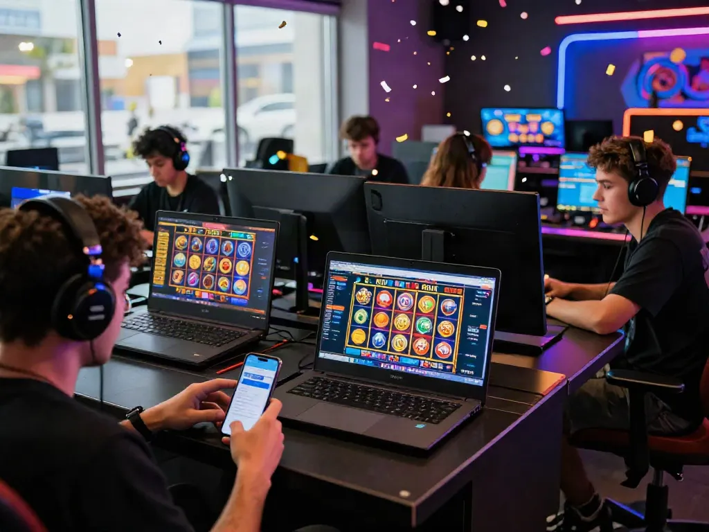 Dynamic online slot game scene highlighting diverse players enjoying DANA transactions and vibrant graphics.