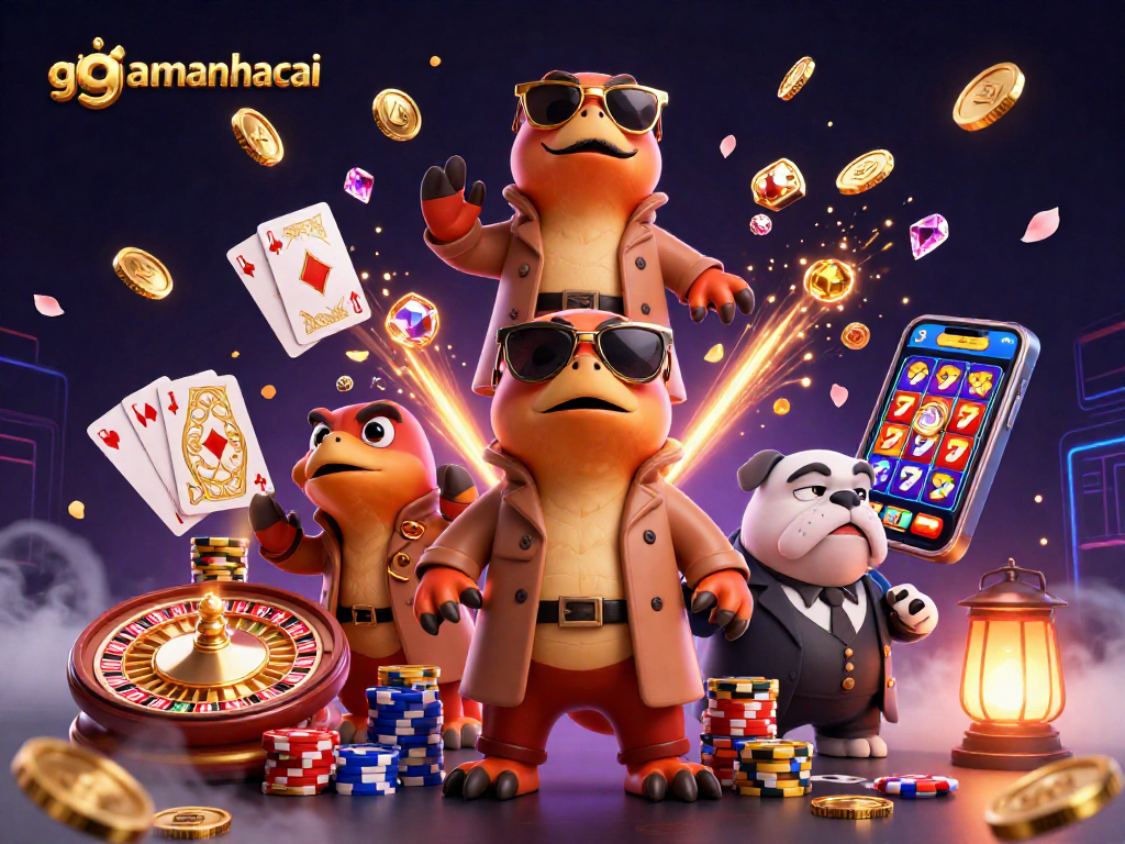 Engage with giaimanhacai as raptors jokingly enter a VIP casino, amid coins and cards.