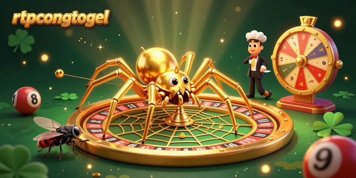 Engaging rtpcongtogel lottery scene featuring a golden spider and a centipede croupier amidst dynamic game elements.