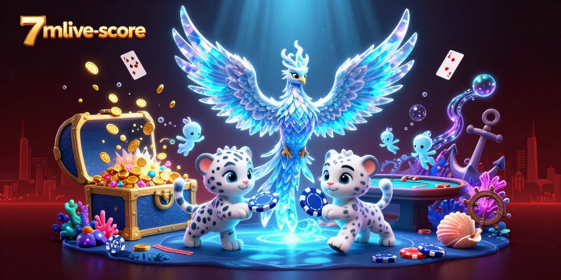 Win exciting games at 7mlive-score with a vibrant casino scene featuring unique characters.