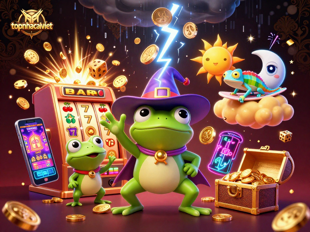 Join the excitement at topnhacaiviet with golden coins and dynamic slots in a captivating online casino scene.