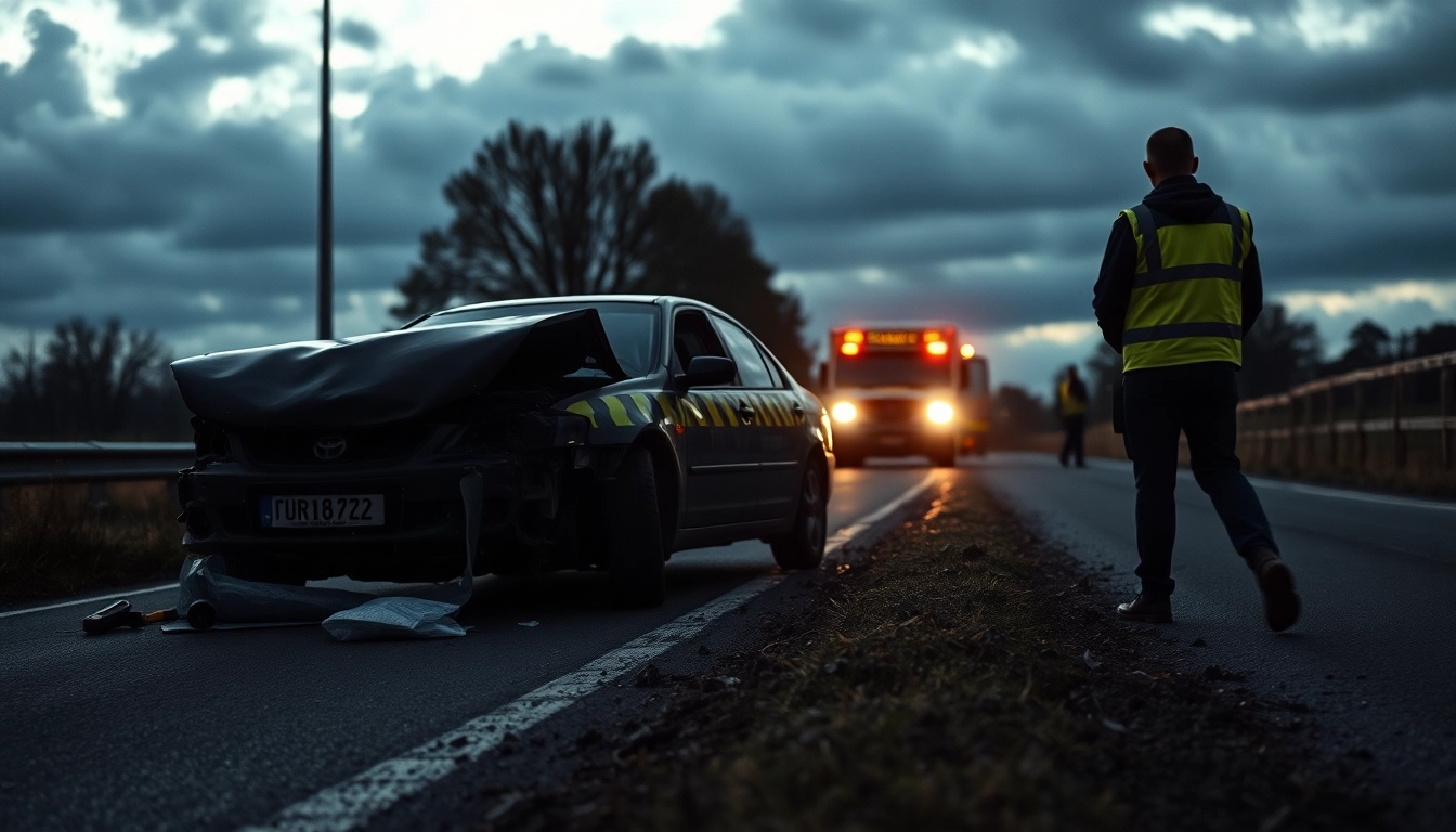 Emergency responders at a road accident scene highlighting the need for safety.