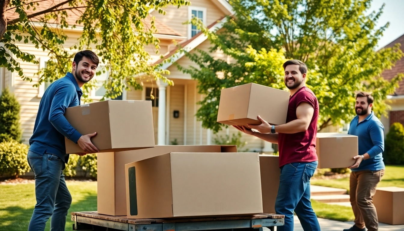 Movers assisting in a stress-free experience of Residential Moving Services exemplified by teamwork.
