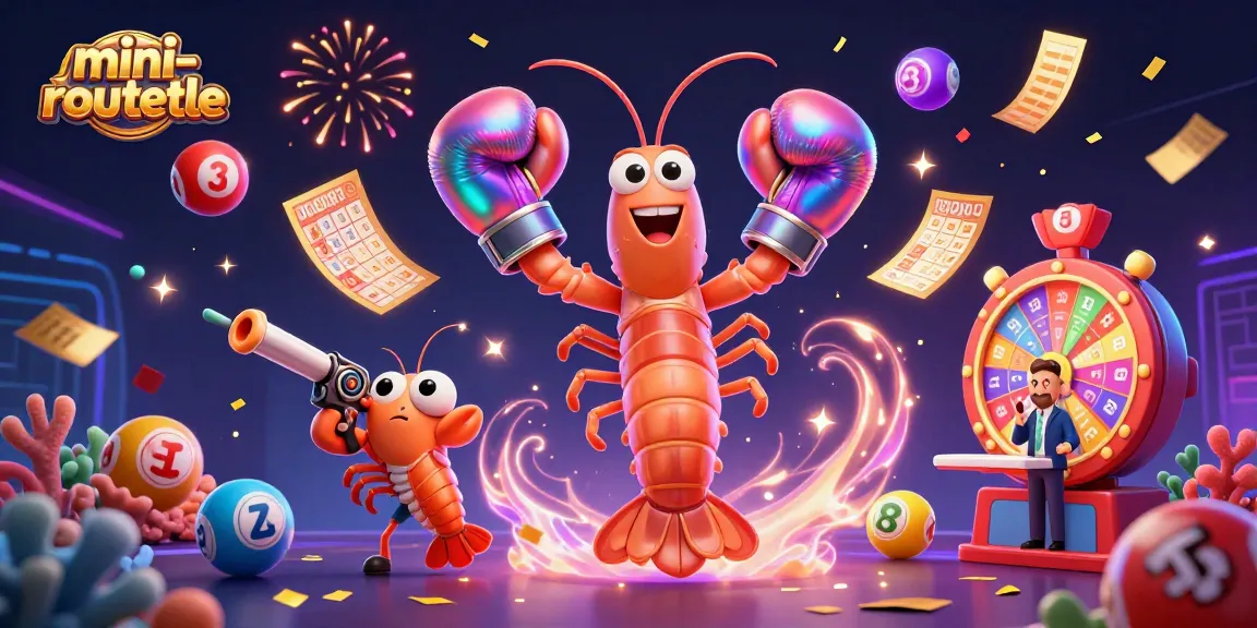 Engage with mini-roulette as vibrant lottery balls and casino elements explode in a celebratory scene of action.