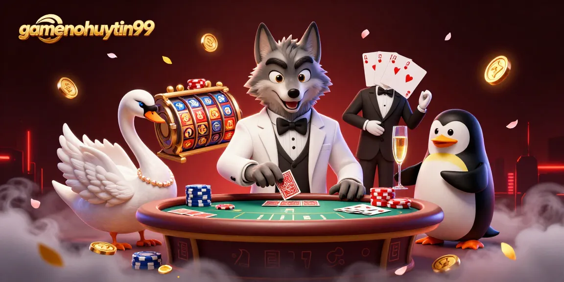 Experience thrilling poker action at gamenohuuytin99 with a debonair wolf, elegant swan, and sophisticated penguin