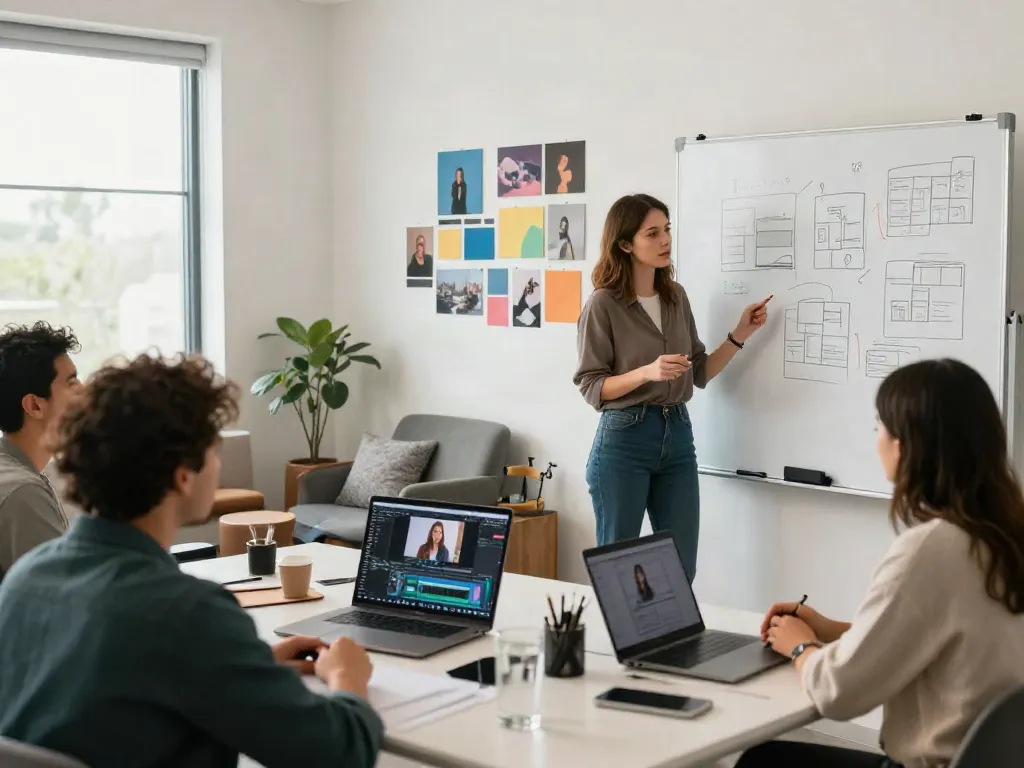 Lia Engel porn content creation studio with diverse professionals collaborating