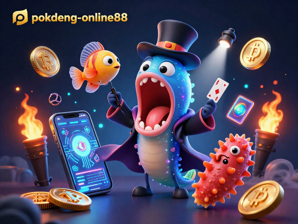 Experience thrilling plays at pokdeng-online88 with an amusing scene of sea creatures performing magic tricks.