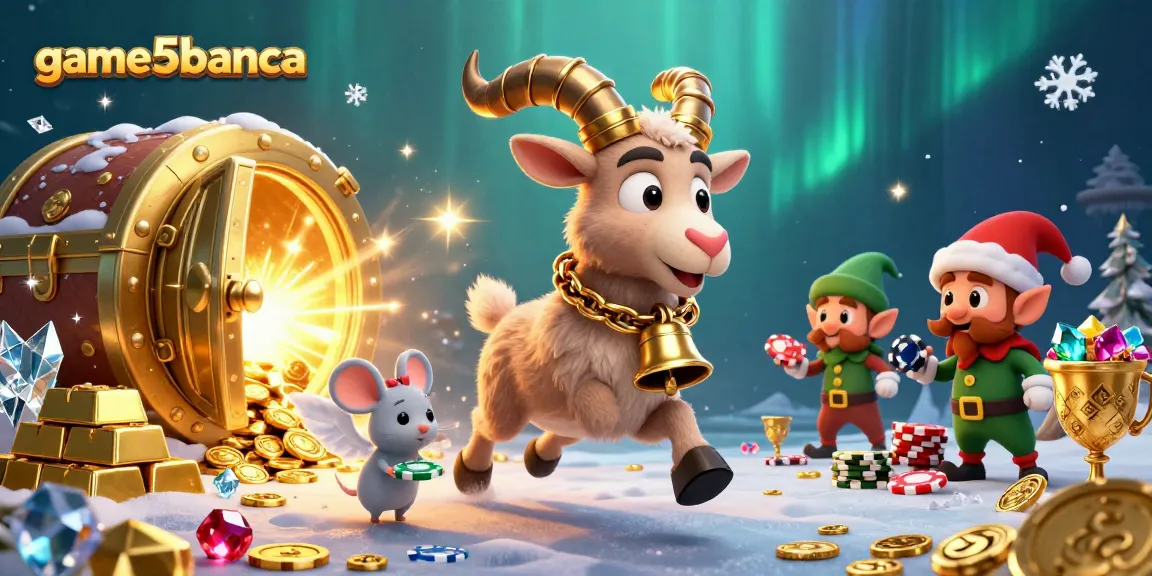 Engage with game5banca's thrilling casino experience featuring a whimsical Krampus goat and mischievous elves.