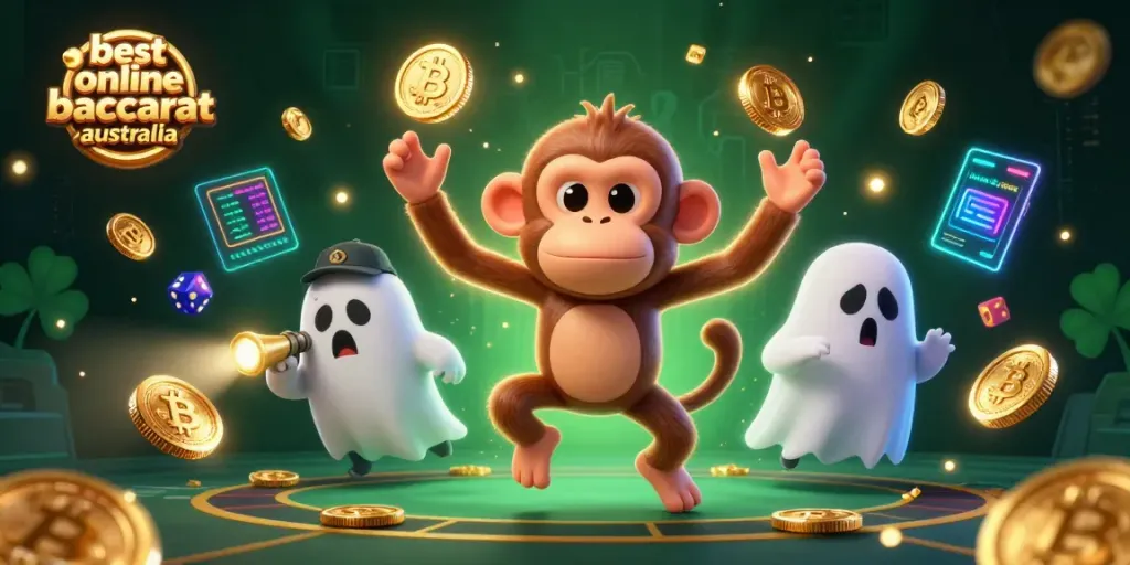 Experience the excitement of best online baccarat australia with a playful ghost-hunter and animated golden coins.